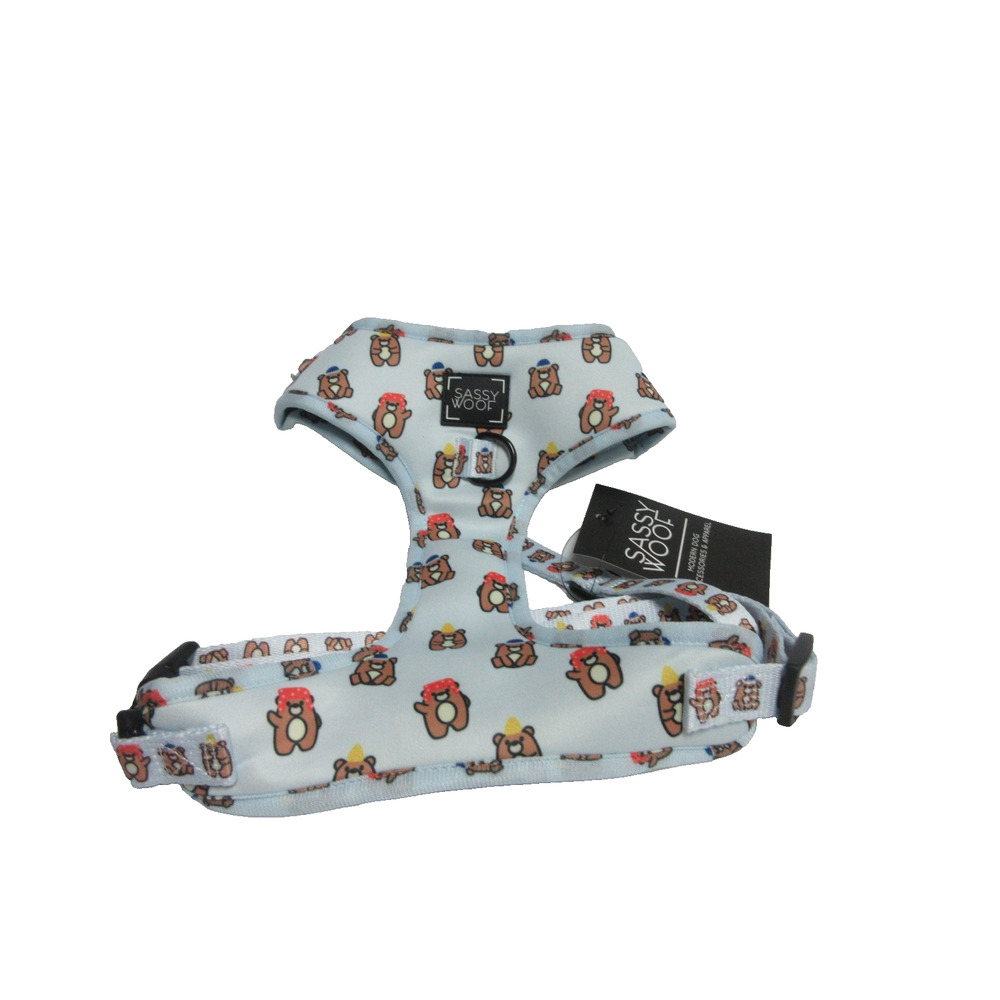 Sassy Woof Bear Print Blue Adjustable Dog Harness Size Large NEW WITH TAGS